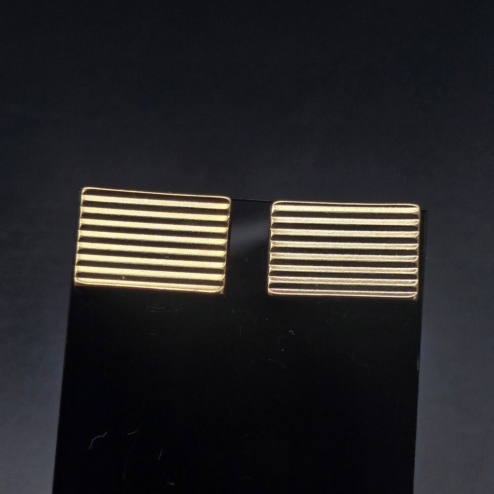 Vintage Gold Tone Striped Rectangle Cufflinks Men's Accessory